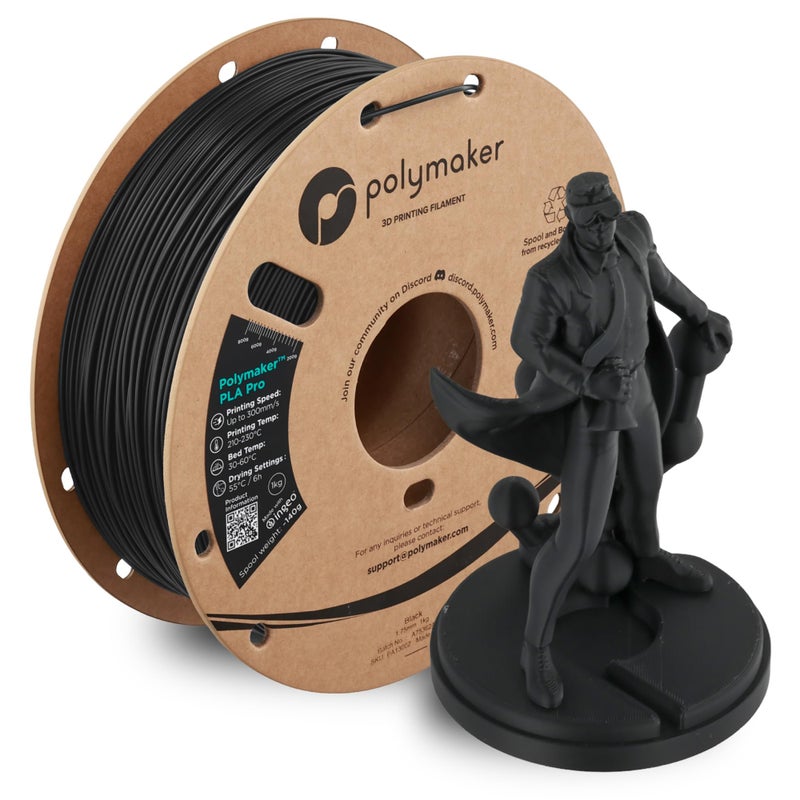 Polymaker PLA Pro 3D Printing Filament Black 1.75mm 1KG, High-Impact Tough PLA, Fast Printing up to 300mm/s, High Speed New Formula, Easy to Print on Most FDM Printers, No Enclosure Required - Image 1