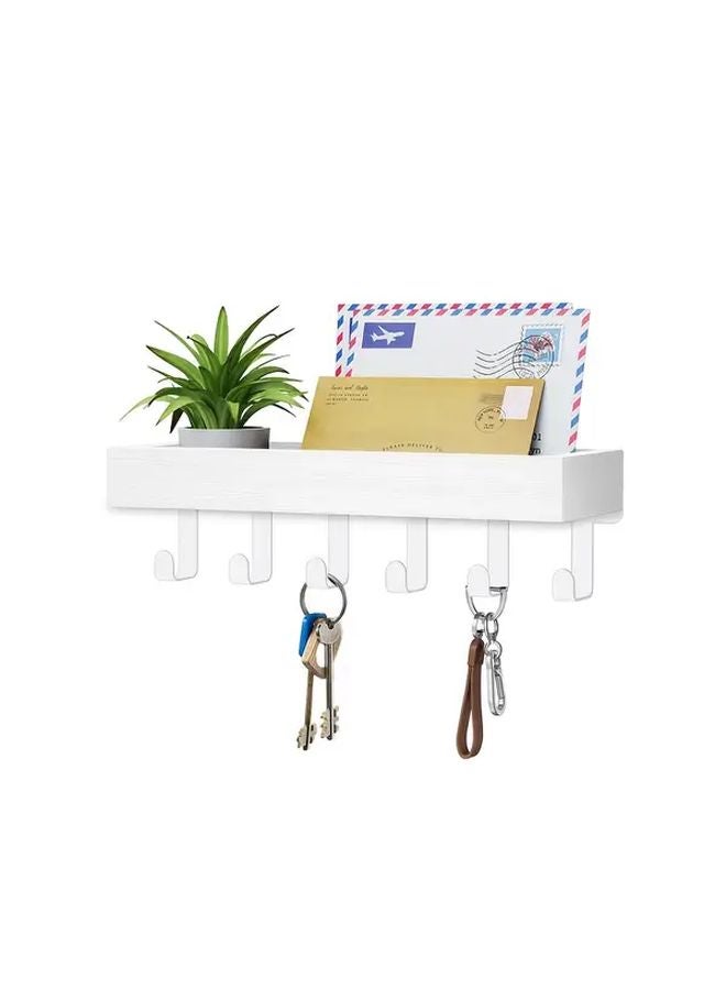 Brown Black Wall Mounted Key Holder with 6 Hooks Mail Organizer Shelf Floating Wall Shelf - Image 2