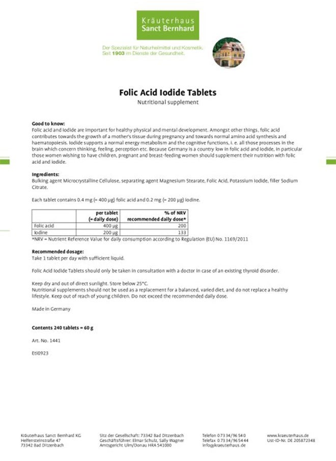 Folic Acid Iodine Tablets