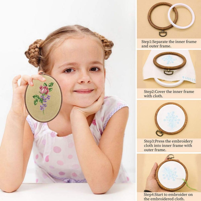 GuoFa 8'' Round Embroidery Hoops -guofa 5PCS 21CM Display Cross Stitch Hoop Frame, Imitated Wood Embroidery Hoop Ring Sewing Crafts Hanging Decoration - Image 3