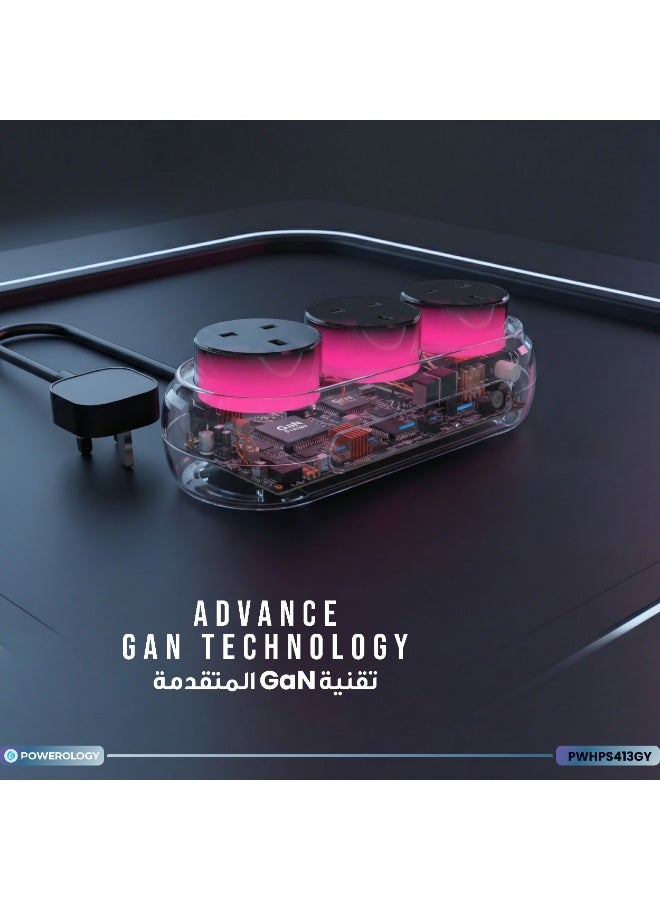 باورولوجي محطة طاقة متعددة المنافذ بتقنية GaN مع 4 منافذ USB-C ومنفذ USB-A واحد، شحن Power Delivery بقدرة 140 واط، تقنية GaN عالية القدرة، شحن متعدد الأجهزة، ثلاثة مقابس تيار متردد AC - Image 3