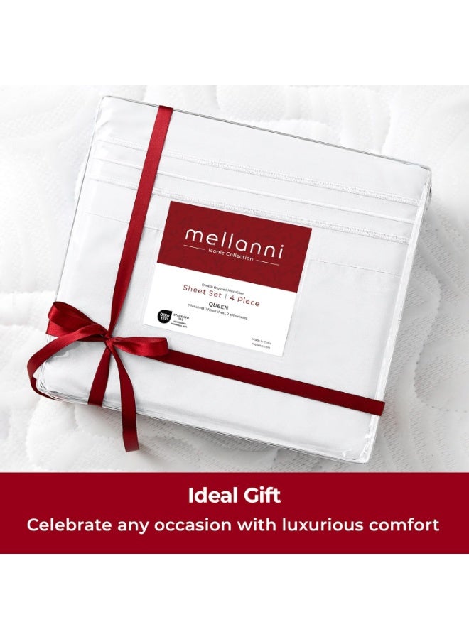 Mellanni Twin XL Sheets Set - 3 PC Iconic Collection Bedding - Hotel Luxury, Extra Soft, Cooling Bed Sheets - Wrinkle, Fade, Stain Resistant (Twin Extra Long, White) - Image 4