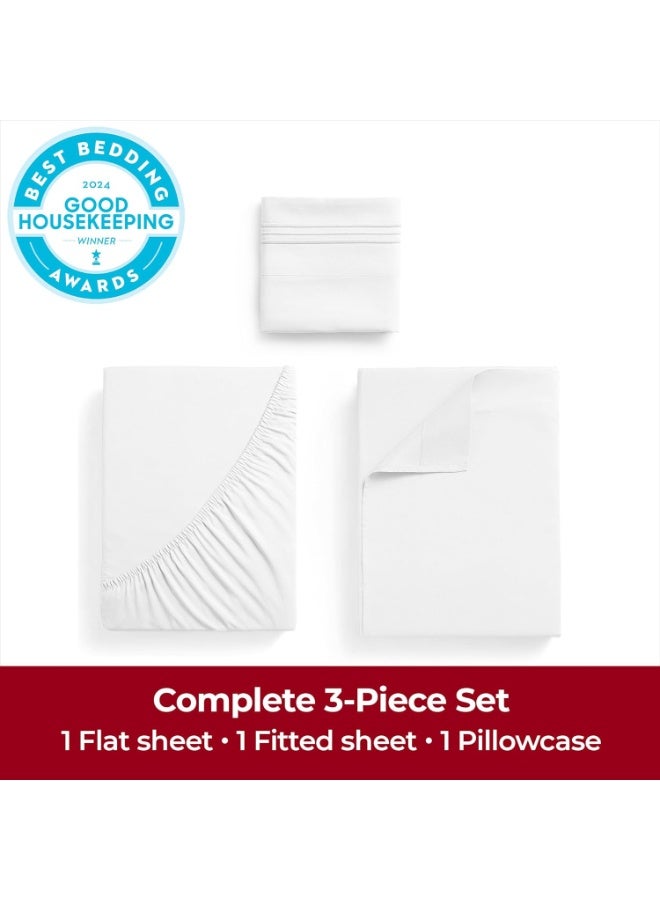 Mellanni Twin XL Sheets Set - 3 PC Iconic Collection Bedding - Hotel Luxury, Extra Soft, Cooling Bed Sheets - Wrinkle, Fade, Stain Resistant (Twin Extra Long, White) - Image 2