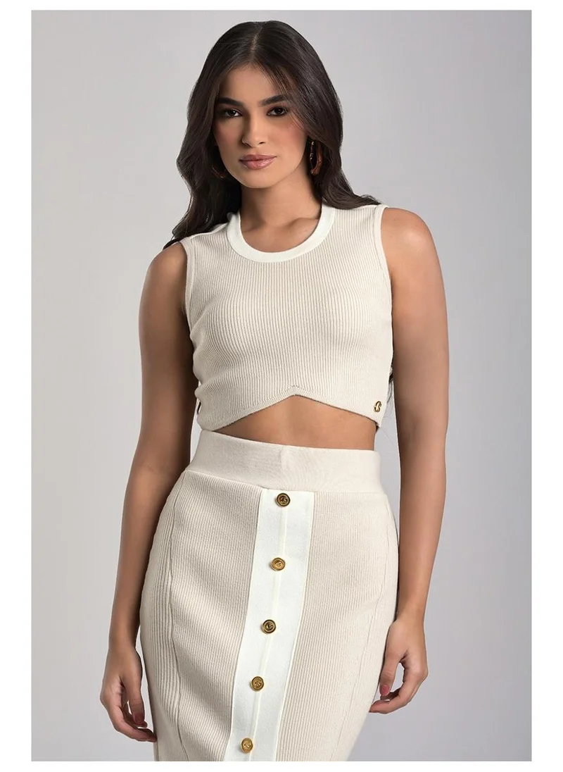 Asymmetric Beige Camel Knit Crop Top