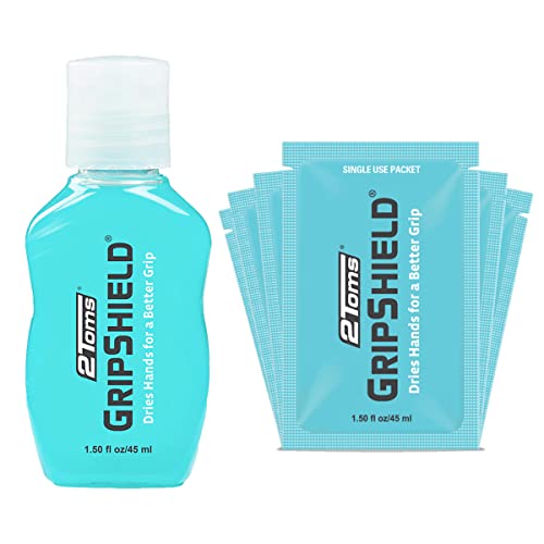 2Toms GripShield, Non-Sticky Grip Enhancer, Dry Grip Solution for Sweaty Hands, Tennis, Pickleball, Golf, Pole Dancing, and Gaming, Combo Pack, 1.5 Ounce Bottle and 6 Single-Use Packets - Image 1