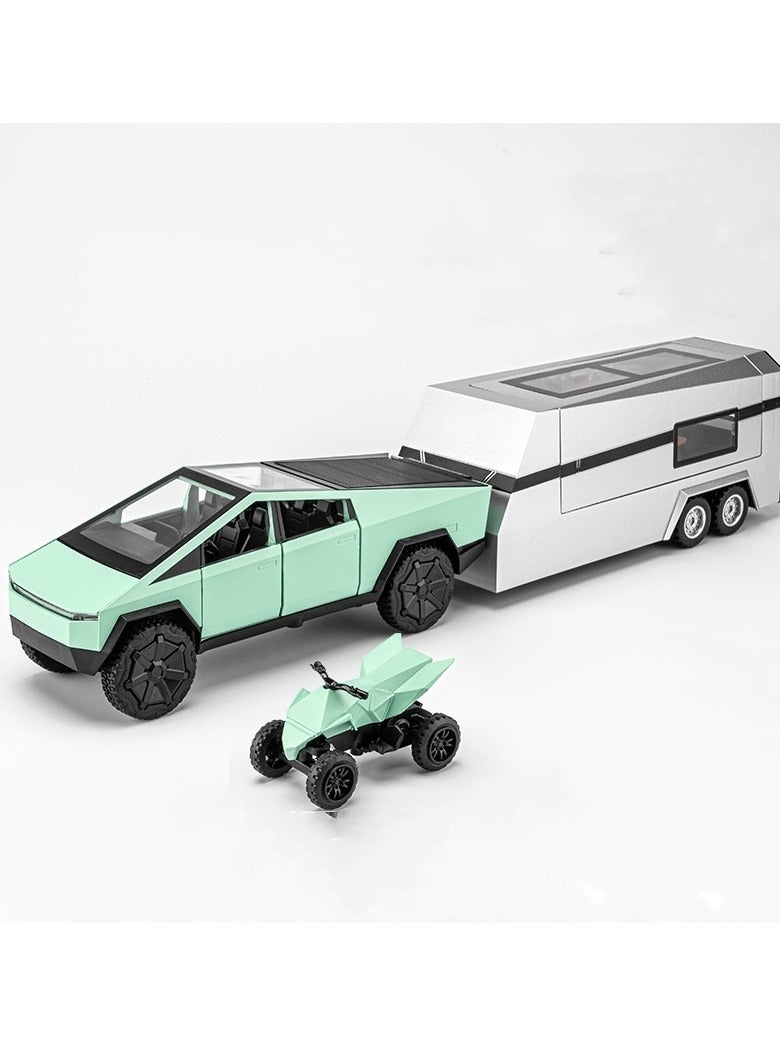 Boy Toy Tesla Pickup Truck 1:32 Cyber Truck Die-cast Metal Model Car, with Sound and Light, Pull Back, Suitable for Children and Adults and Above as Birthday Gifts (Green) - Image 1