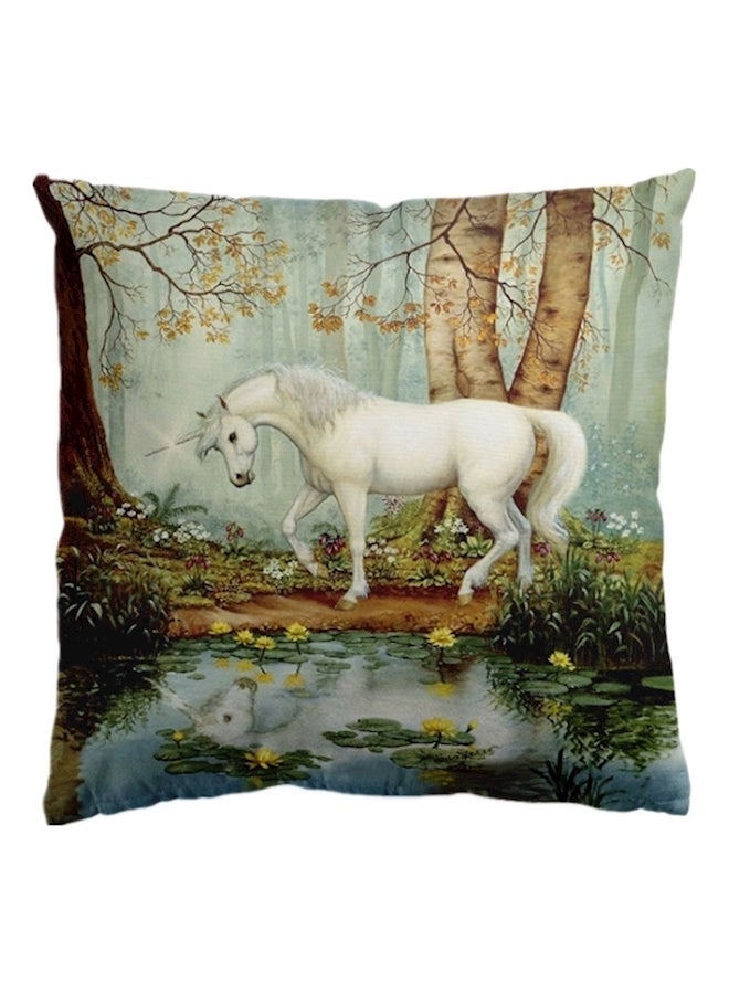 غطاء وسادة ديكور بطبعة حيوان cotton أخضر/أبيض/ بني 45x45سم - Image 1