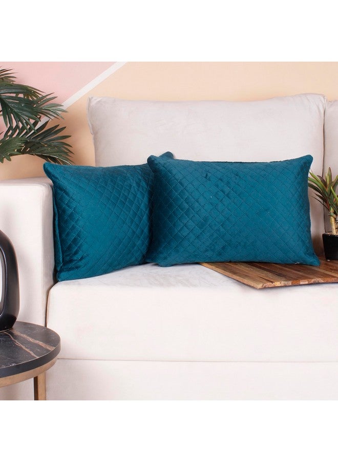 STITCHNEST مجموعة من 2 غطاء وسادة | مخمل مبطن | أخضر كاسلتون | مظهر ناعم وعالي الجودة | 12x18 بوصة | مناسب للأريكة وديكور غرفة المعيشة - Image 1