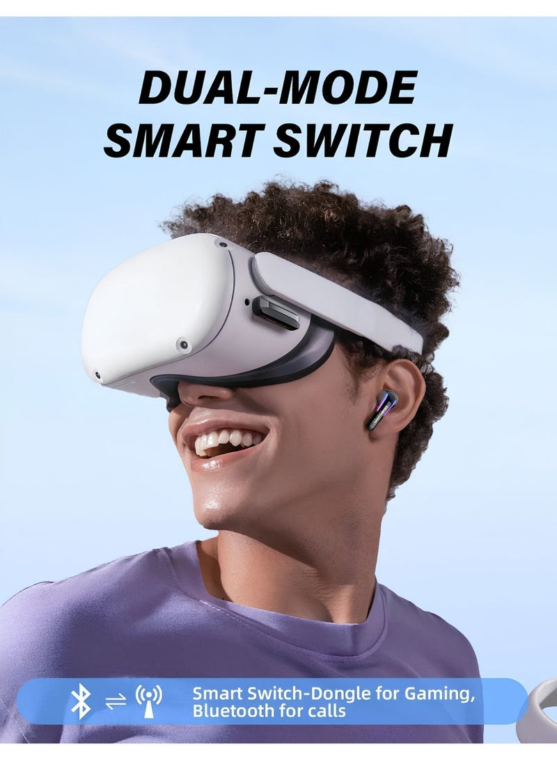 onikuma Wireless Gaming Earbuds with 2.4GHz USB-C Dongle, 20ms Ultra Low Latency, Bluetooth 5.3 Dual Mode, 13mm Drivers, ENC Noise Cancelling Mics, IPX4, RGB, Compatible with PS5 PC Nintendo Switch VR Phone – Black - Image 4