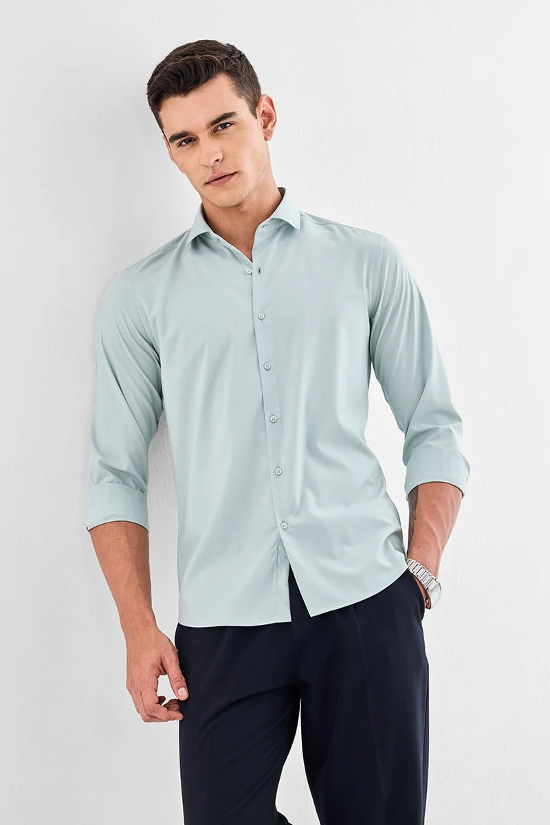 سنيتش Light Green Solid Long Sleeve Slim Fit Formal Luxe Shirt