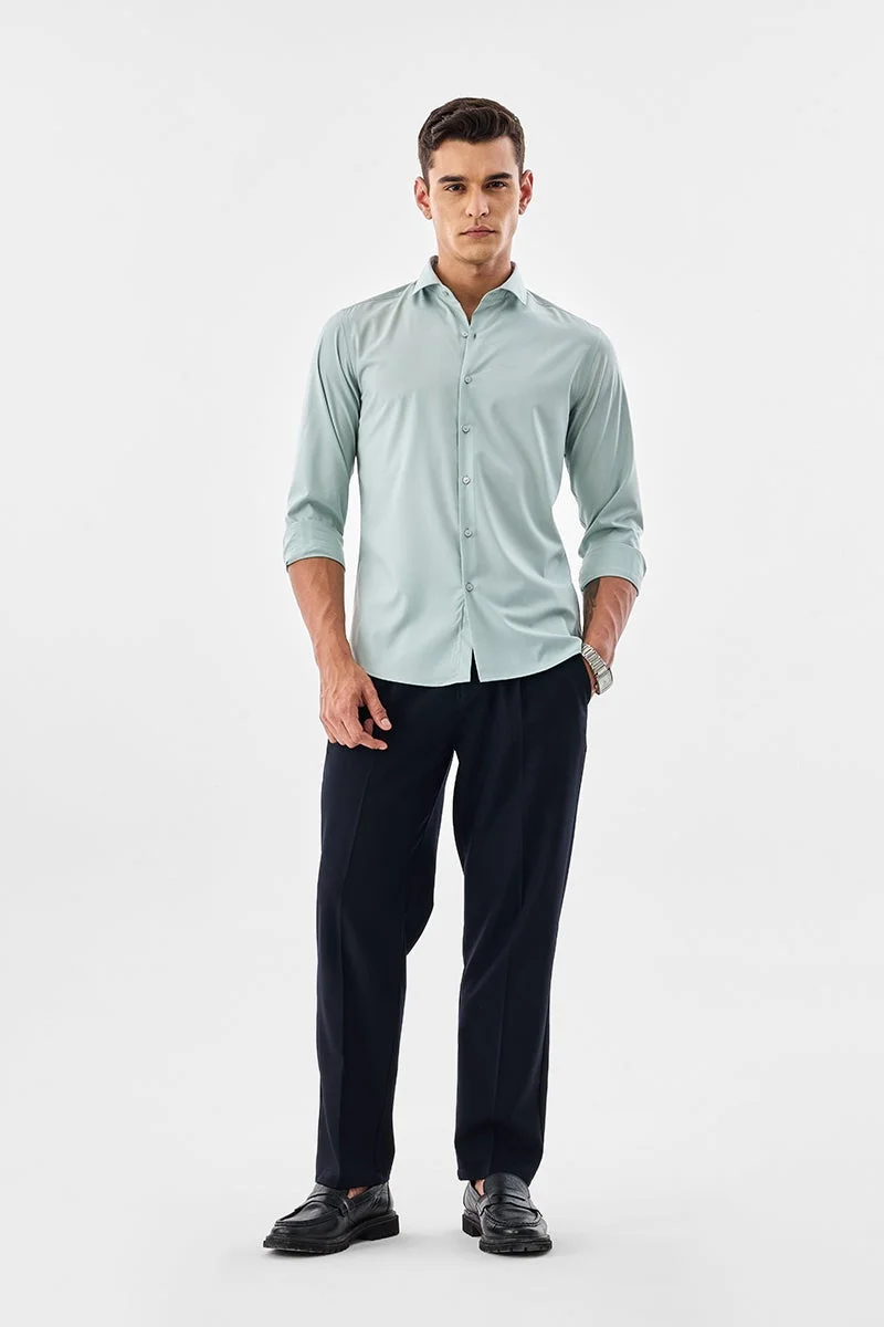 سنيتش Light Green Solid Long Sleeve Slim Fit Formal Luxe Shirt
