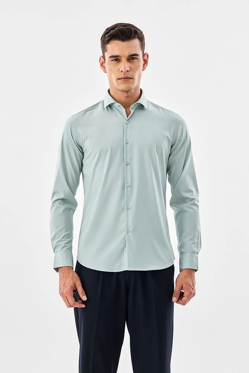 سنيتش Light Green Solid Long Sleeve Slim Fit Formal Luxe Shirt