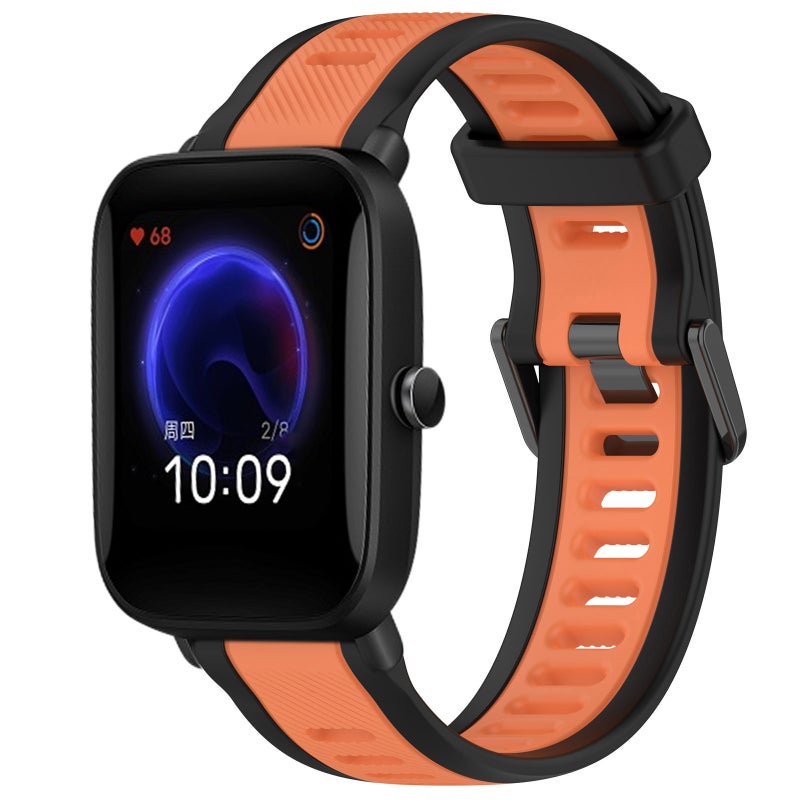 erorex For Amazfit Pop 20Mm Two-Color Textured Silicone Watch Band(Orange+Black) - Image 1