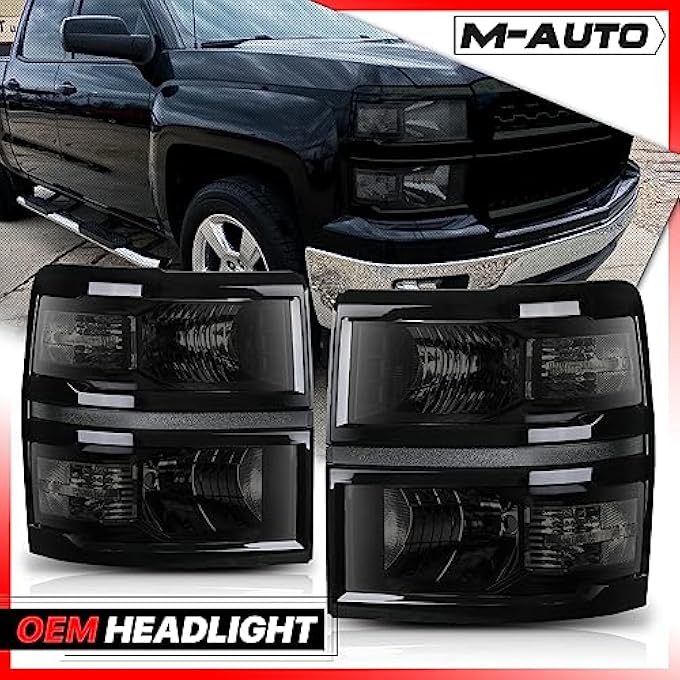 M-AUTO Headlights Assembly Factory Style Replacement For 2014 2015 14 15 Chevrolet Silverado 1500 Left And Right Driver And Passenger Side Chrome Housing Clear Corner Headlamp - Image 4