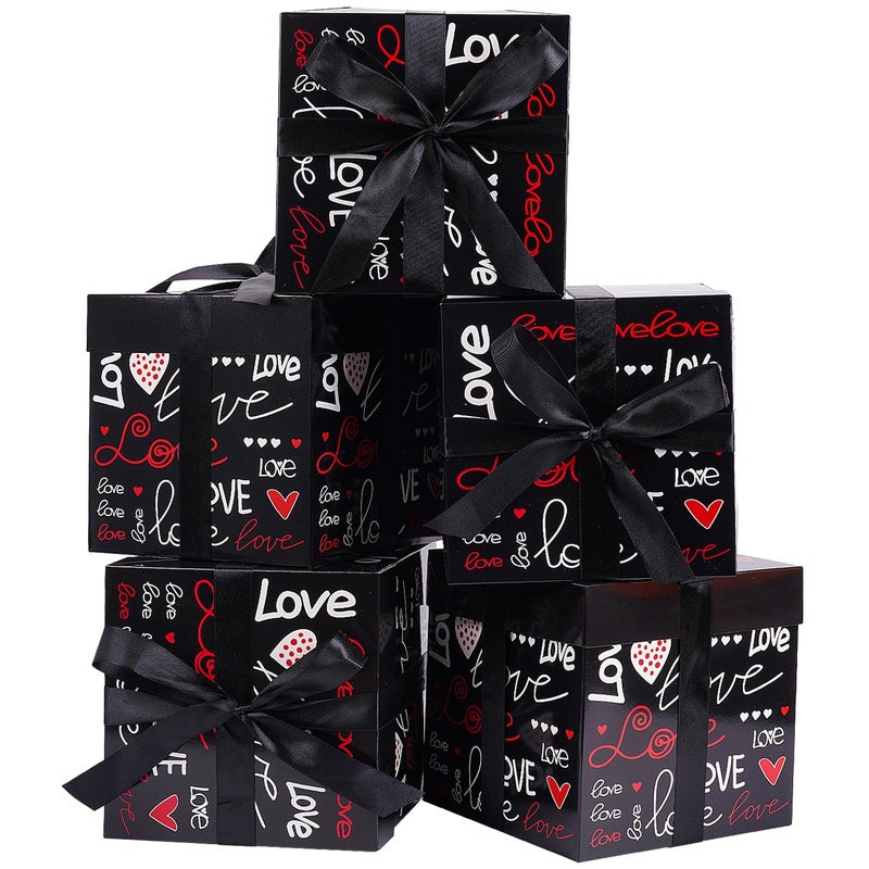 Jaywayang 5 Pack Black Valentine Gift Boxes with Lids, Ribbons and Tissue Papers Square Gift Boxes - 7.1 Inch - Presents Wrapping Valentine's Day Decoration Birthday Anniversary Party Favor Boxes. - Image 1