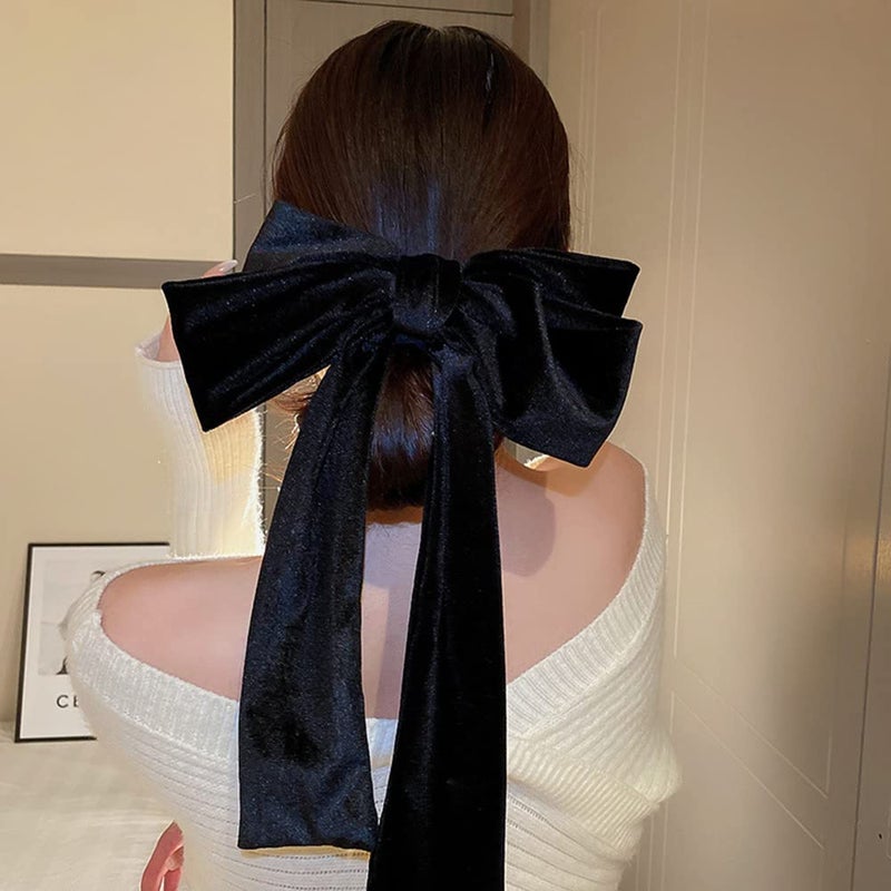 Jumwrit Extra Big Hair Bow Clip Large Long Hair Bowknot Soft Hair Barrette Strong Hold Solid Color Hair Clip for Women Girls Black