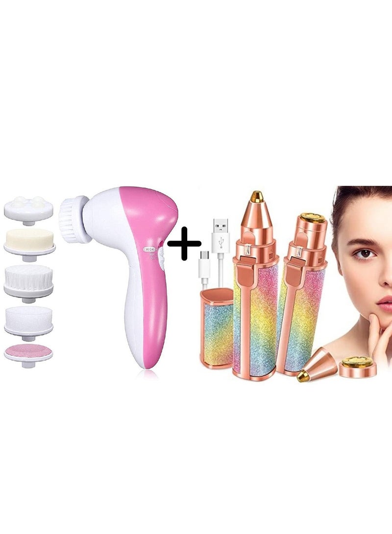 BLAWLESS 2 in 1 Rechargeable USB Painless Face & Eyebrow Hair Remover +5 In 1 Beauty Care Massager - Image 1