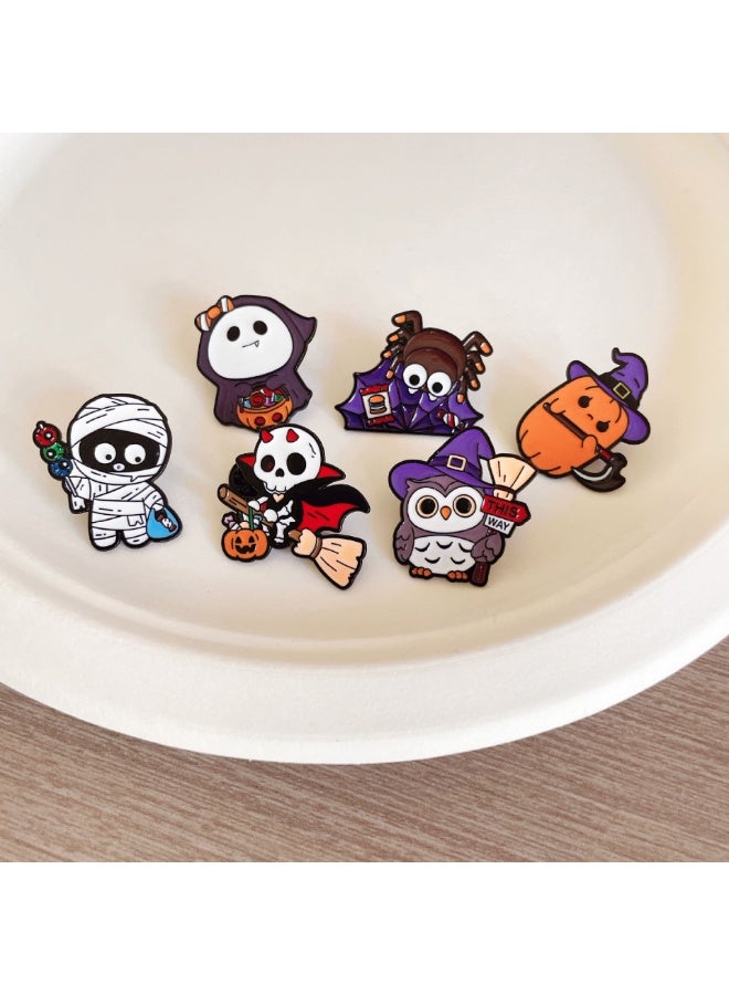 6pcs Halloween Cute Enamel Brooch Pin Set – Funny Pumpkin, Mummy, Owl & Spider Badges for Costume Party Accessories - Image 3