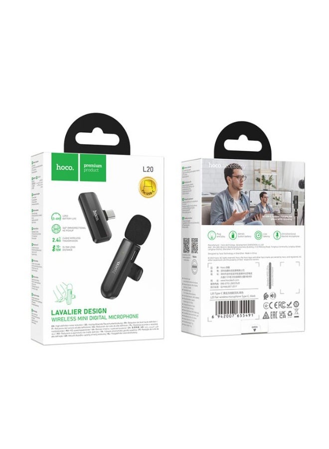 Hoco High-Performance Hoco L20 Wireless Lavalier Microphone with Long Battery Life, 360° Sound Pickup, and Wide Compatibility for Vlogging, Streaming, and Content Creation - Image 4