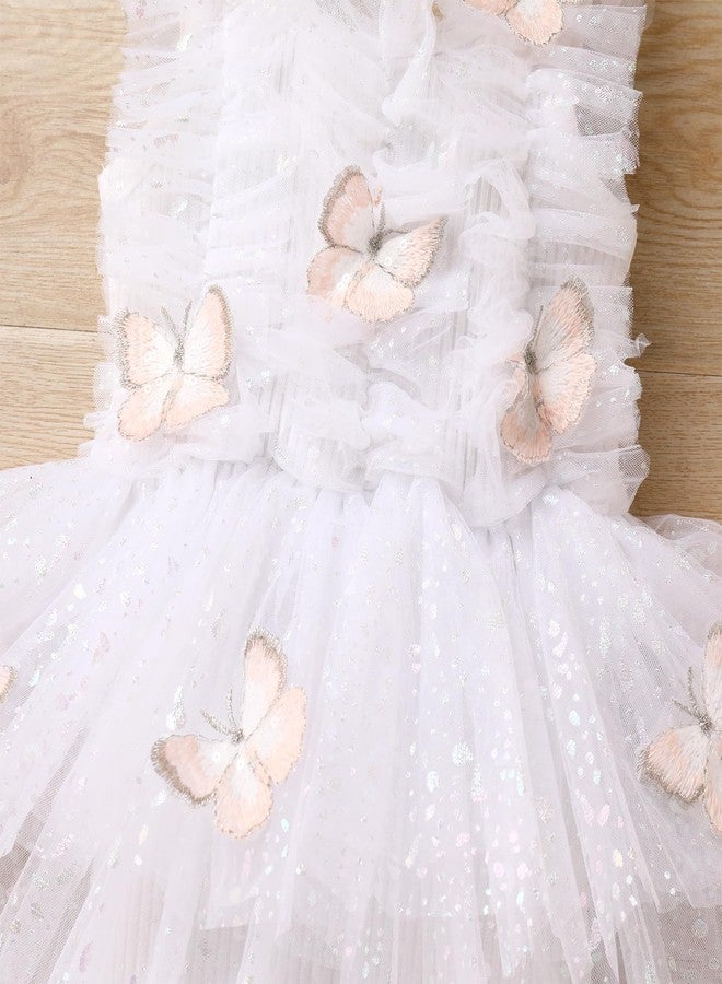 IBAKOM Baby Girl Butterfly Romper Dress Toddler Sparkly 1st Birthday Cake Smash Outfits Infant Ruffle Sleeve Christening Baptism First Communion Dresses Newborn Pageant Clothes White 6-9 Months - Image 5