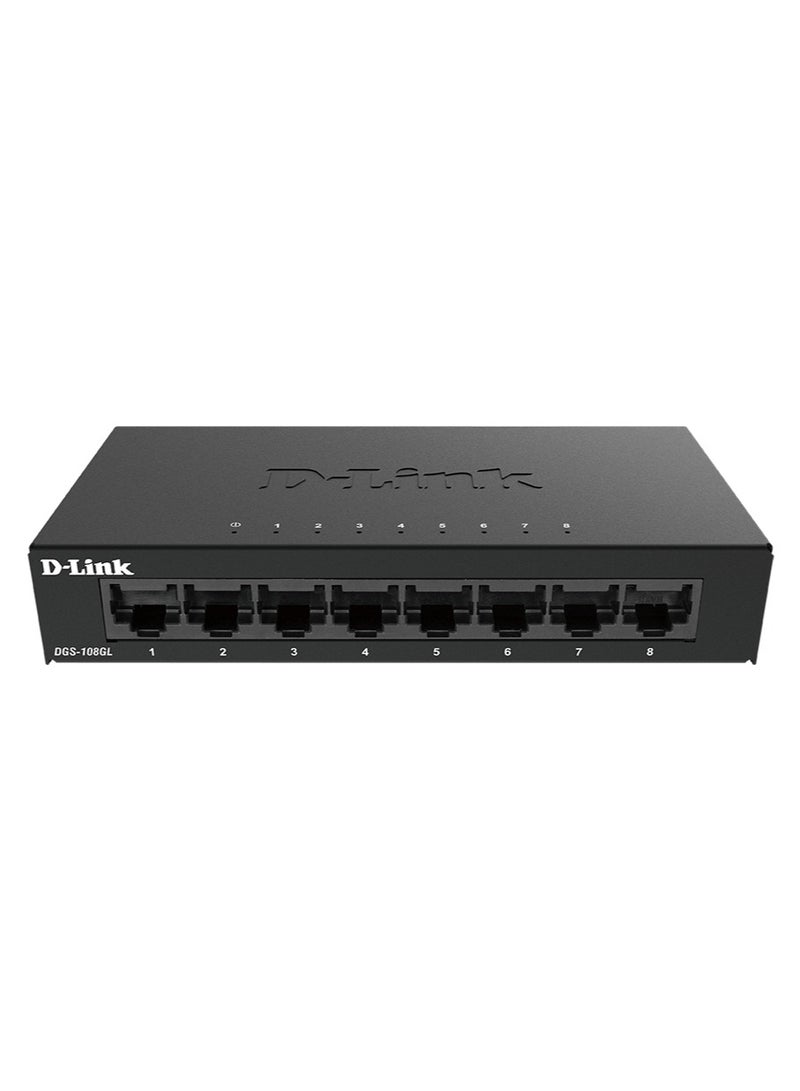D-Link Ethernet Switch, 8 Port Gigabit Unmanaged Desktop Plug and Play Sturdy Metal Housing Fan less Design EEE (DGS 108GL)
