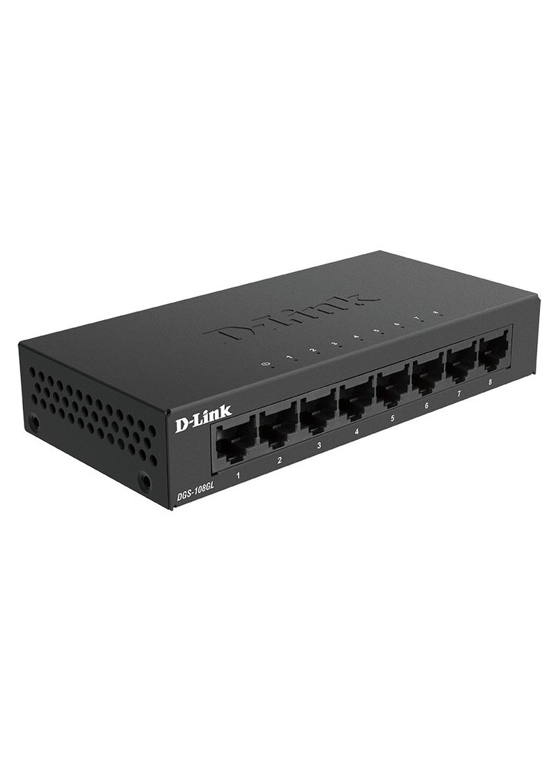 D-Link Ethernet Switch, 8 Port Gigabit Unmanaged Desktop Plug and Play Sturdy Metal Housing Fan less Design EEE (DGS 108GL)