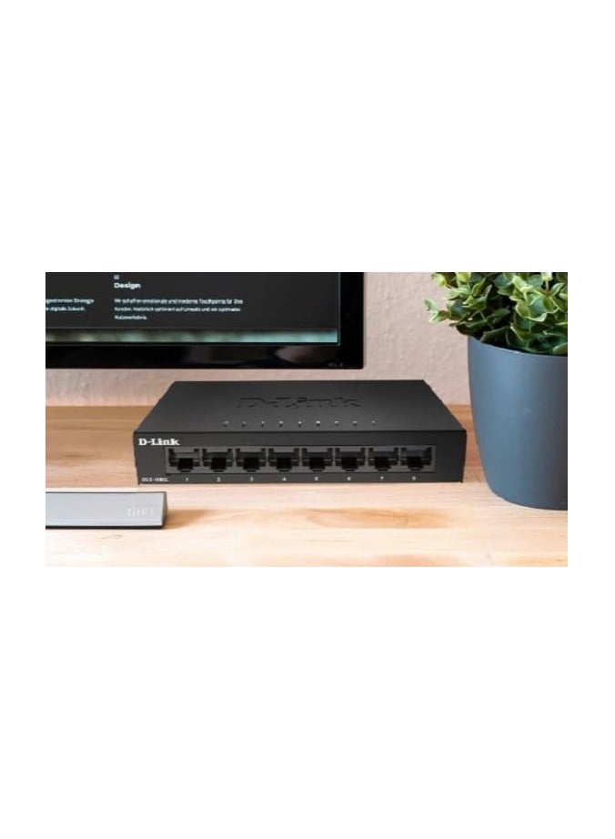 D-Link Ethernet Switch, 8 Port Gigabit Unmanaged Desktop Plug and Play Sturdy Metal Housing Fan less Design EEE (DGS 108GL)