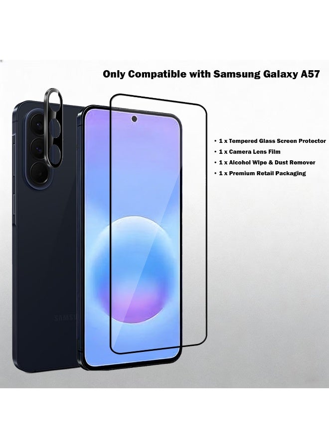 Wechdo 2 Pack for Samsung Galaxy A57 5G Premium Tempered Glass Screen Protector, 1 Pack Front Screen Protector and 1 Pack Camera Lens Film, with 9H Hardness, Anti-Fingerprint, Anti-Shatter, Bubble-Free & Easy Installation - Image 2