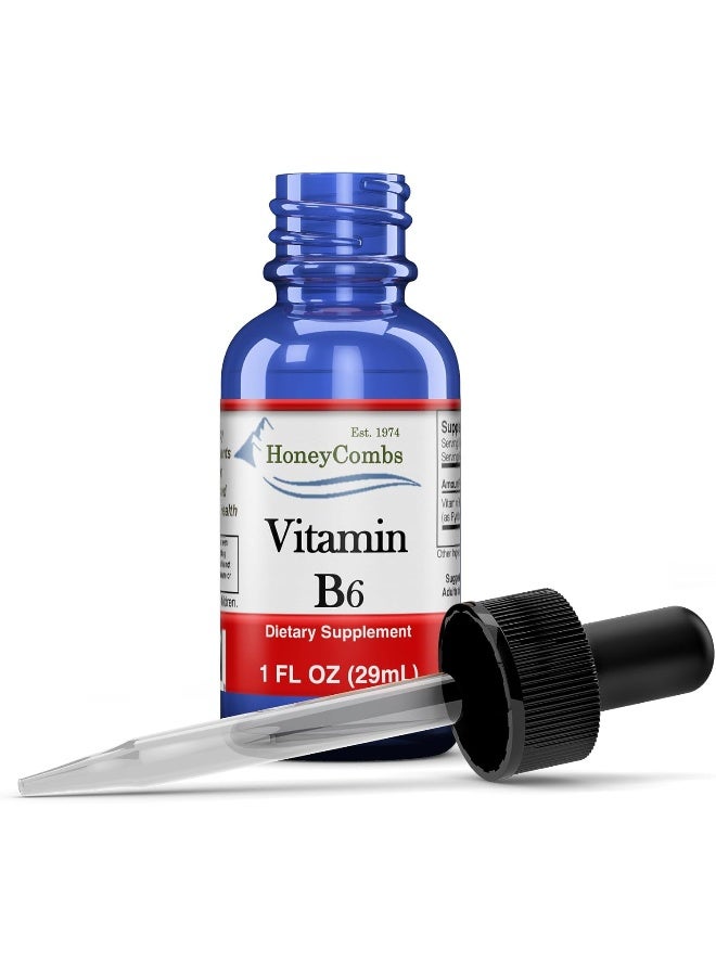 HoneyCombs Vitamin B6 (Pyridoxine) Drops – Liquid Vitamin B Drops for Natural Brain Function Support, Blood Vessels & Immune Support – Liquid Vitamin Mood Supplement – Alcohol-Free Health Supplement (1 Fl Oz) - Image 1