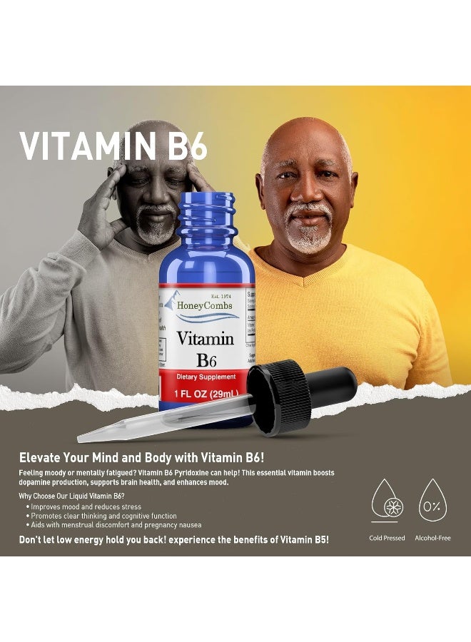 HoneyCombs Vitamin B6 (Pyridoxine) Drops – Liquid Vitamin B Drops for Natural Brain Function Support, Blood Vessels & Immune Support – Liquid Vitamin Mood Supplement – Alcohol-Free Health Supplement (1 Fl Oz) - Image 4