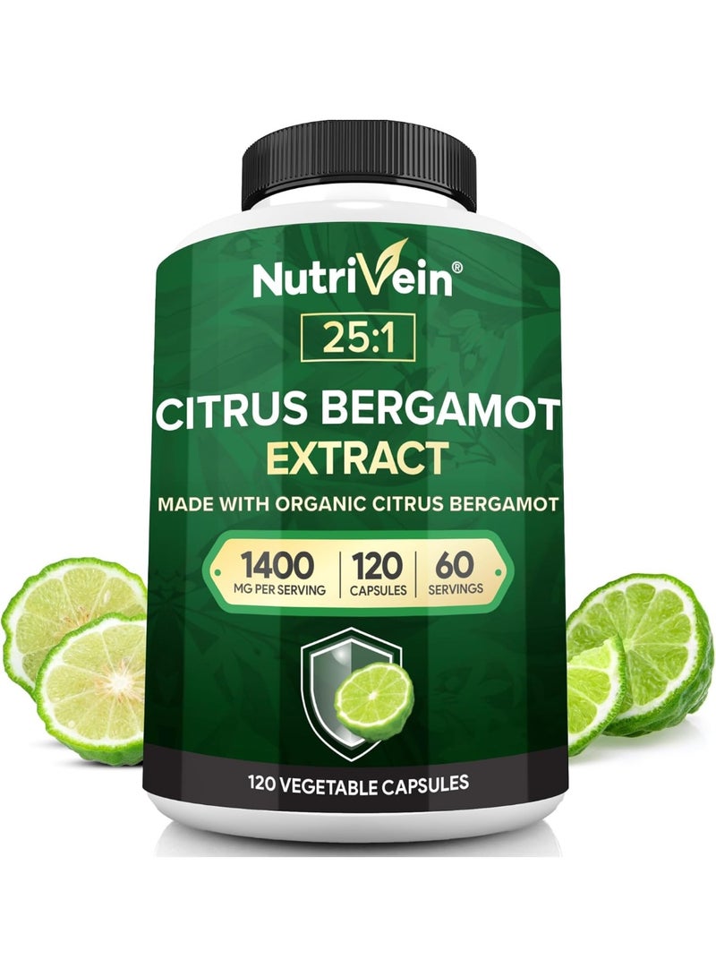 Nutrivein Premium Citrus Bergamot Supplement 1400mg 25:1 Bergamia Extract - 60 Day Supply (120 Capsules) - Image 1