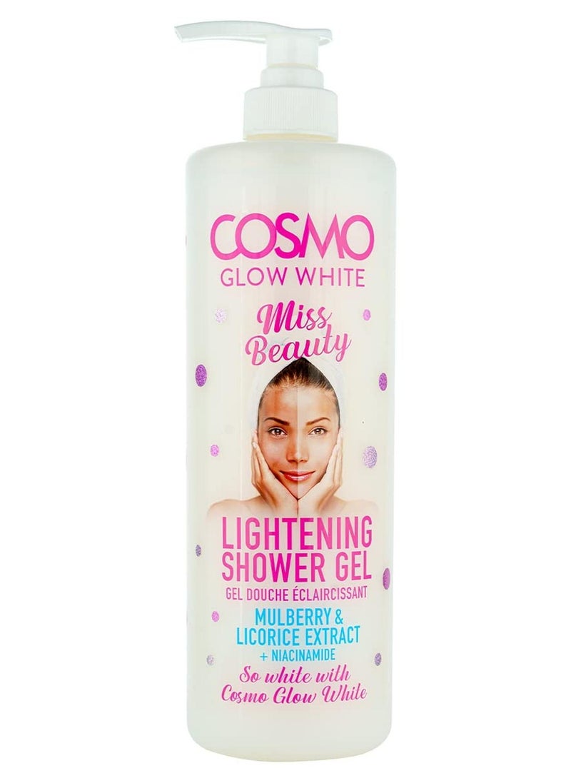 Cosmo Glow White Miss Beauty Lightening Shower Gel 1000ml, Mulberry & Licorine Extract, Help to Decrease the Look of Dark Spots, Gently Cleanses - Image 1