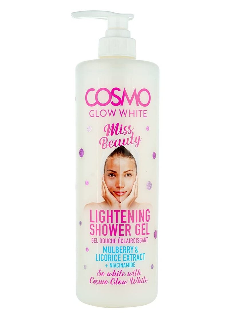 COSMO Cosmo Glow White Miss Beauty Lightening Shower Gel 1000ml, Mulberry & Licorine Extract, Help to Decrease the Look of Dark Spots, Gently Cleanses  - Image 1