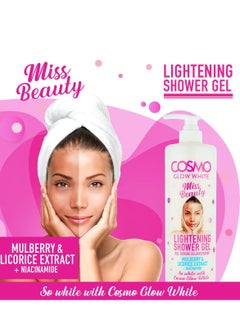 COSMO Cosmo Glow White Miss Beauty Lightening Shower Gel 1000ml, Mulberry & Licorine Extract, Help to Decrease the Look of Dark Spots, Gently Cleanses  - Image 2
