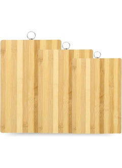 MOMENT 3Pack Bamboo Wood Cutting Chopping Set Serving Board With Stainless Steel Handle Suitable For Meat, Vegetables And Cheese -3 Size: [26 * 16Cm / 30 * 20Cm / 34 * 24Cm]  - Image 1