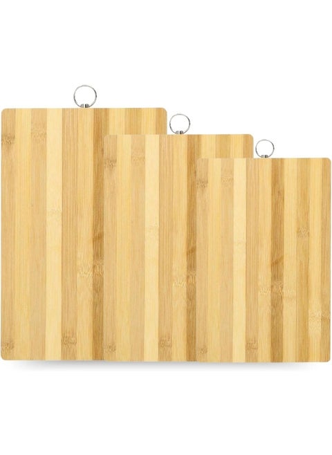 3Pack Bamboo Wood Cutting Chopping Set Serving Board With Stainless Steel Handle Suitable For Meat, Vegetables And Cheese -3 Size: [26 * 16Cm / 30 * 20Cm / 34 * 24Cm]