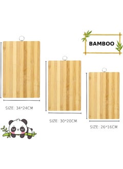 MOMENT 3Pack Bamboo Wood Cutting Chopping Set Serving Board With Stainless Steel Handle Suitable For Meat, Vegetables And Cheese -3 Size: [26 * 16Cm / 30 * 20Cm / 34 * 24Cm]  - Image 2