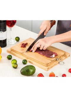 MOMENT 3Pack Bamboo Wood Cutting Chopping Set Serving Board With Stainless Steel Handle Suitable For Meat, Vegetables And Cheese -3 Size: [26 * 16Cm / 30 * 20Cm / 34 * 24Cm]  - Image 3