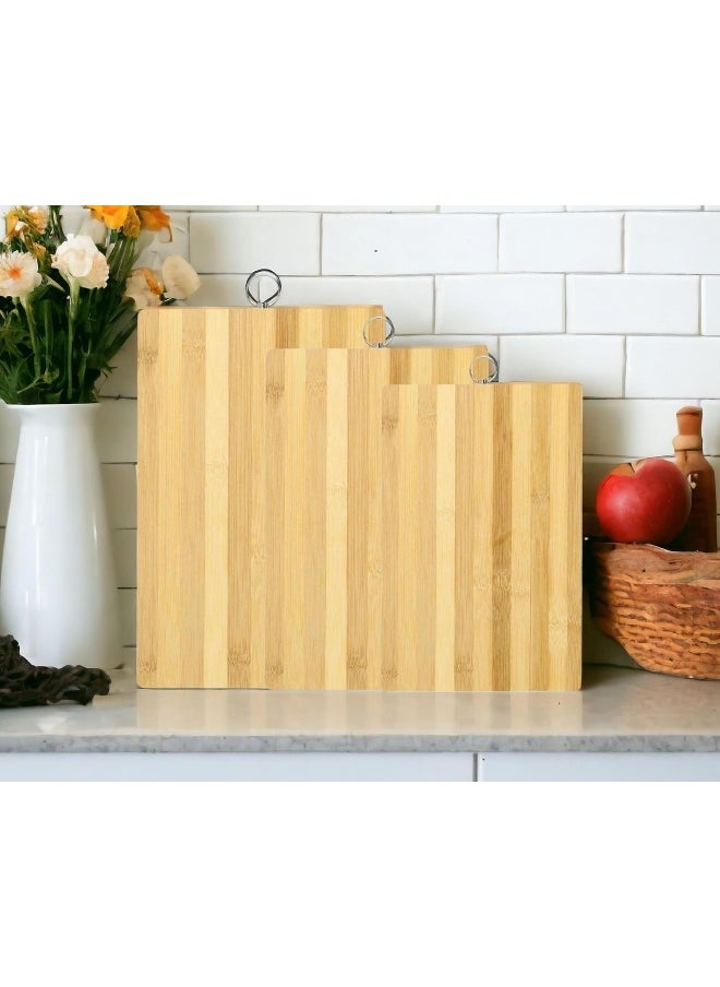 MOMENT - 3Pack Bamboo Wood Cutting Chopping Set Serving Board With Stainless Steel Handle Suitable For Meat, Vegetables And Cheese -3 Size: [26 * 16Cm / 30 * 20Cm / 34 * 24Cm] - Image 1