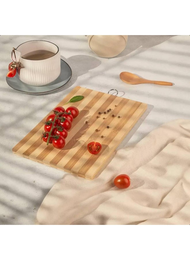 MOMENT - 3Pack Bamboo Wood Cutting Chopping Set Serving Board With Stainless Steel Handle Suitable For Meat, Vegetables And Cheese -3 Size: [26 * 16Cm / 30 * 20Cm / 34 * 24Cm] - Image 1