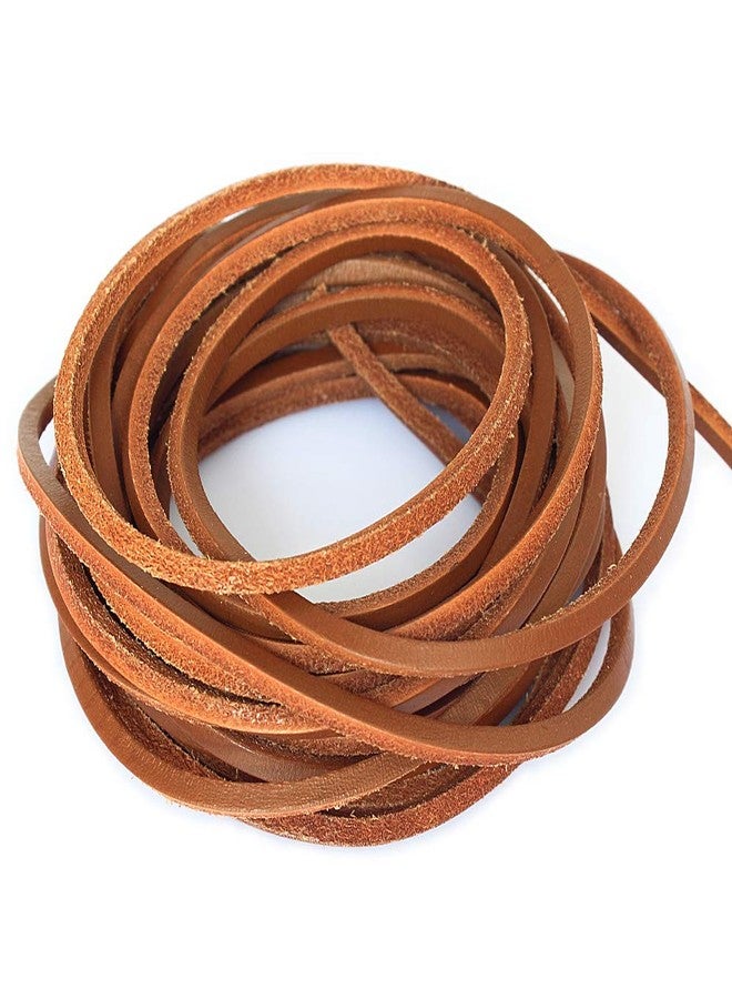 LolliBeads (TM) 3mm Flat Genuine Leather Cord Braiding String Light Brown (5 Yards) - Image 1