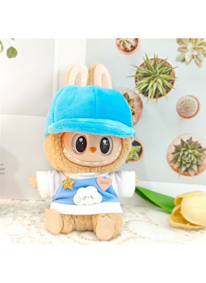 yongsheng The Plush Vinyl Baby Clothes Replacement Sweater Duck Tongue Hat-Specifications:The First Generation And Second Generation Bull Cloth Pendant Baby Clothes (excluding Baby)-Color:Cloud Blue Sweatshirt + Blue Peaked Cap + Decorative Black Camera (excluding Baby)  - Image 2