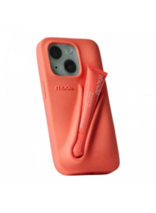 Lip Gloss Phone Case with Lip Tint, For iPhone Case Liquid Silicone Camera Protection Lipstick Lip Glaze Phone Case for iPhone 13-14 ( orange  )