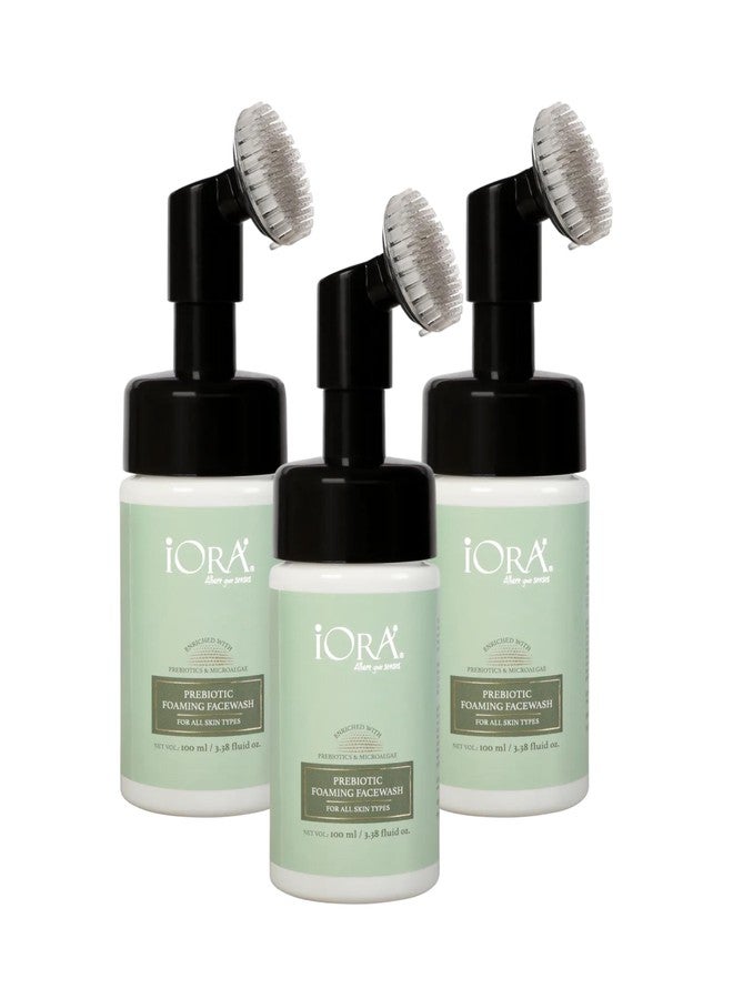 iORA Prebiotic Foaming Face Wash with Silicone Brush - 100gm | Deep Cleanses, Hydrates & Fights Acne | Enriched with Sea buckthorn, Green Tea & Neem| Sulfate Free , Paraben Free | Ideal for All Skin Types | For Men & Women | Pack of 3 - Image 1