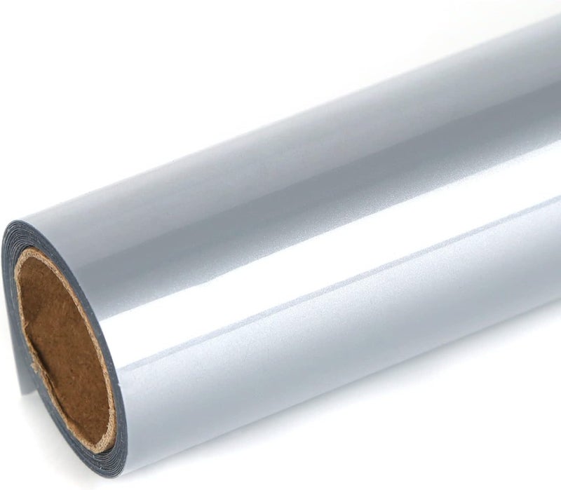 TUMIYA Silver Heat Transfer Vinyl HTV Rolls, 12" x 8ft Gray Iron on Vinyl for T-Shirt, Glossy Adhesive Silver HTV Vinyl for Heat Press DIY Design Easy to Cut & Weed - Image 1
