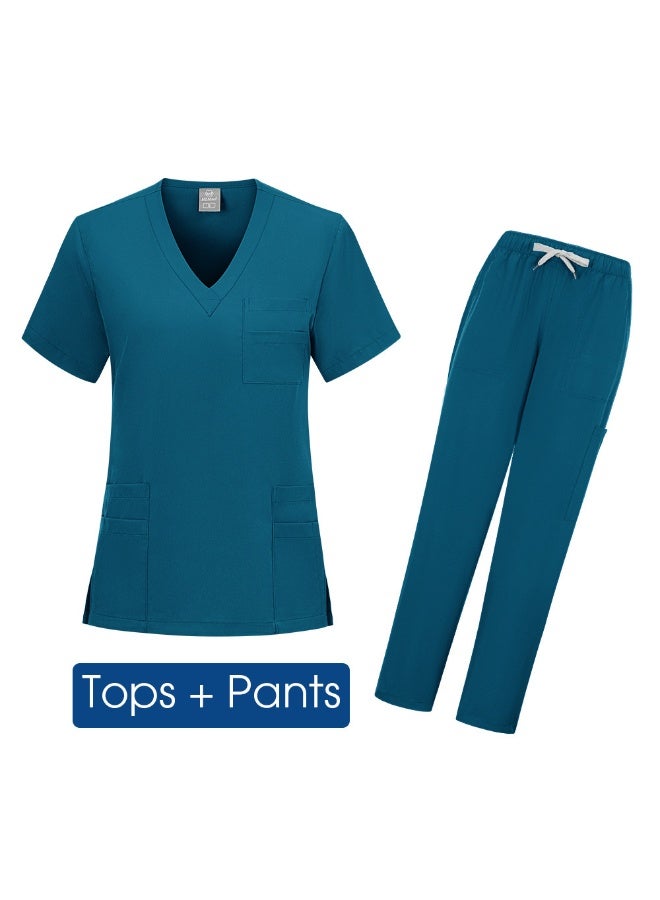 Loquat Womens Medical Scrubs Set Medical Uniform Set Azure Blue - Image 1