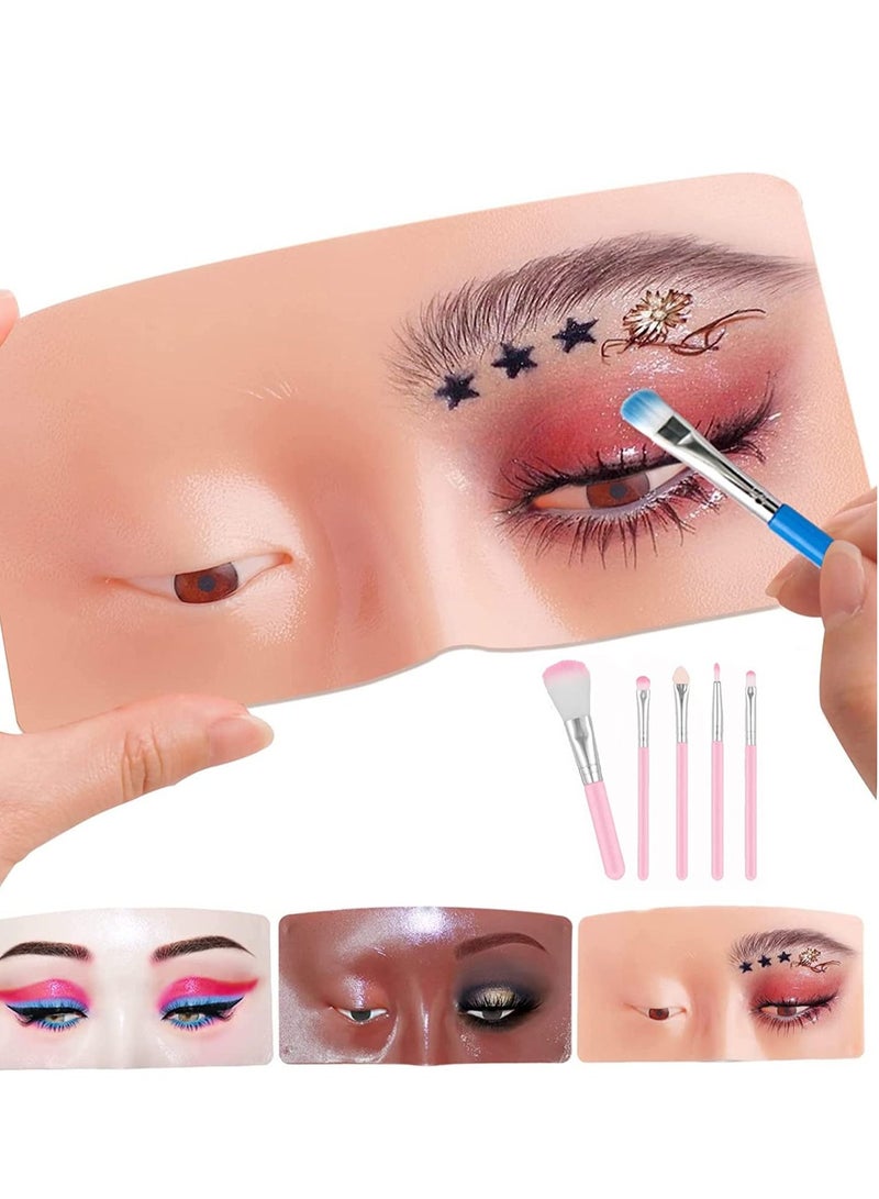 Excefore Makeup Practice Face Board 3D Realistic Pad with Brushes for Artist Practice, Eyeshadow Eyeliner Eyebrow Lash mapping Skin Eye Make up Model (Yellow)  - Image 1