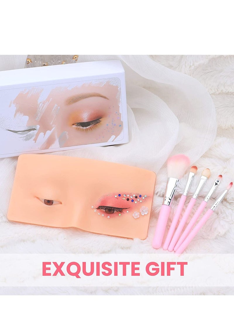 Excefore Makeup Practice Face Board 3D Realistic Pad with Brushes for Artist Practice, Eyeshadow Eyeliner Eyebrow Lash mapping Skin Eye Make up Model (Yellow)  - Image 5