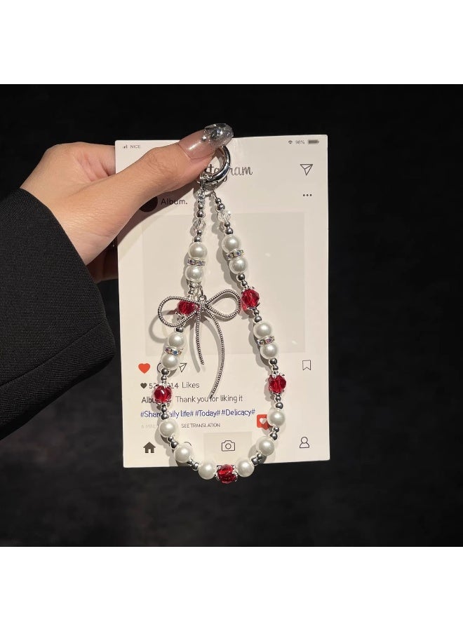 NIBEMINENT Phone Charm/ Chain Strap for Women Girls, Fashion Luxury Diamonds Cell Phone Case Lanyard Wrist Strap，Red - Image 1