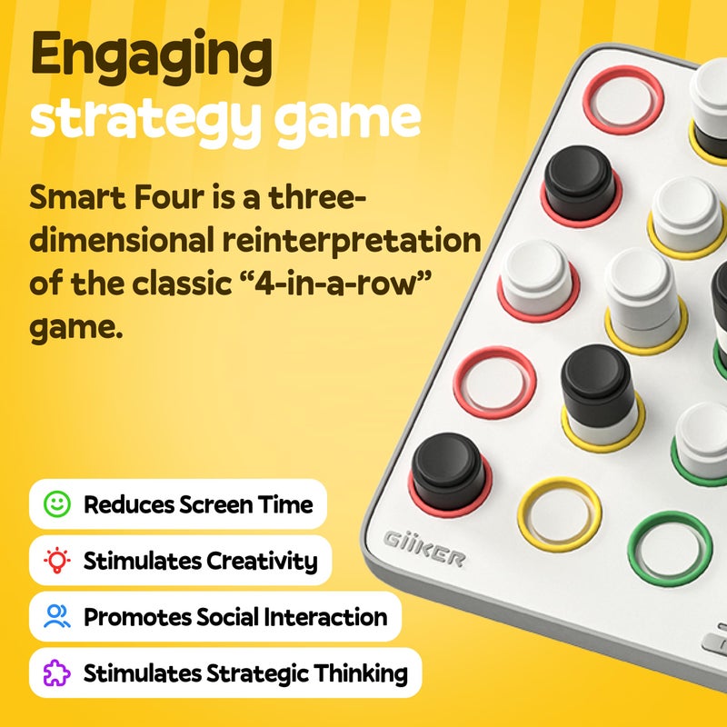 GiiKER Smart Four, 3D AI-Powered 4 in a Row Game, Strategy Board Games with Integrated Referee for 1-2 Players, Travel Games for Ages 6-12 and up, Birthday Gift for Kids Family Game Night - Image 2